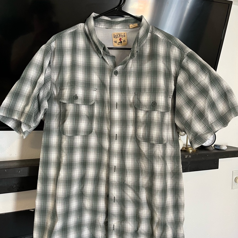 Y2K Red Head Brand Co Mens Short Sleeve Plaid Button Up Vented Shirt Size XL